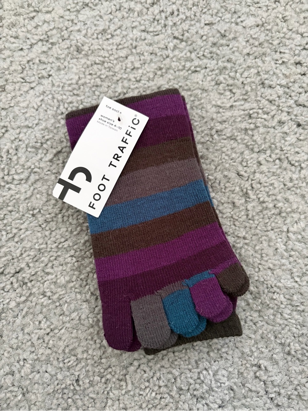 Foot Traffic Striped Womens Toe Socks in Purple, Brown, Blue